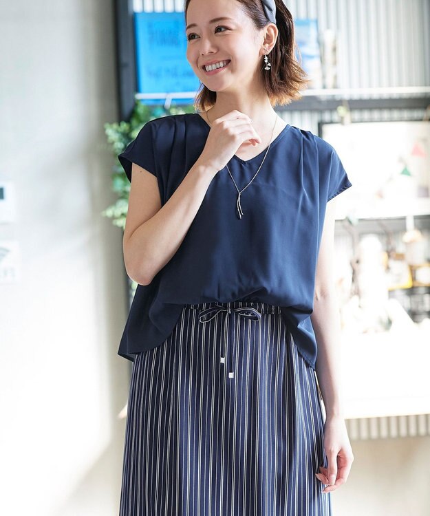 Tiaclasse 【洗える】大人こなれた印象のドッキングドロストワンピース ネイビー