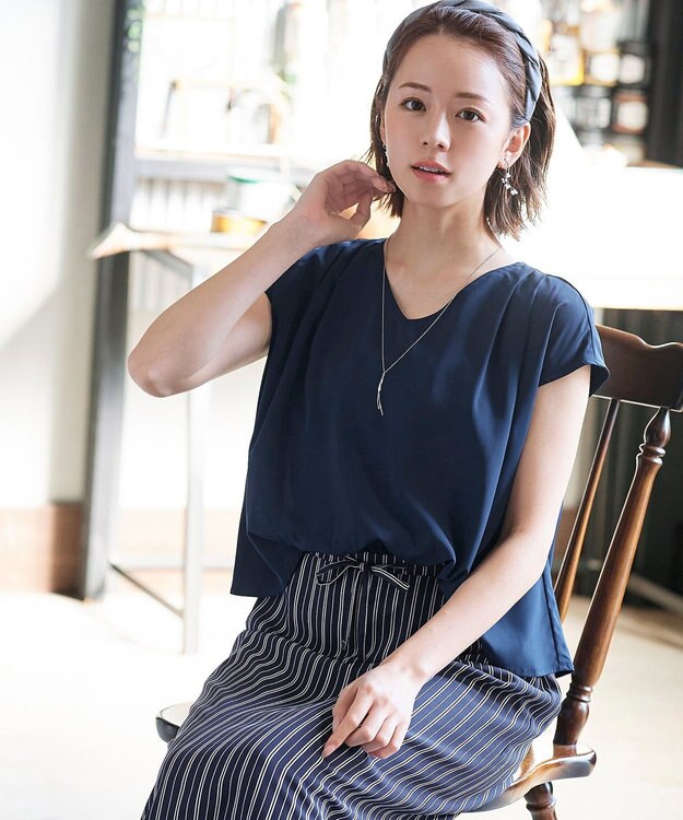 Tiaclasse 【洗える】大人こなれた印象のドッキングドロストワンピース ネイビー