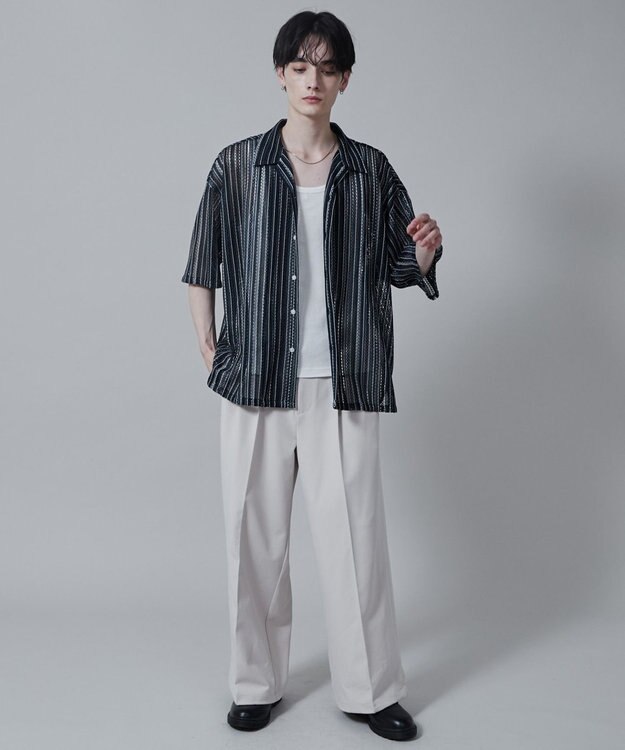 WEGO ストライプメッシュBIGシャツ（S） 柄2