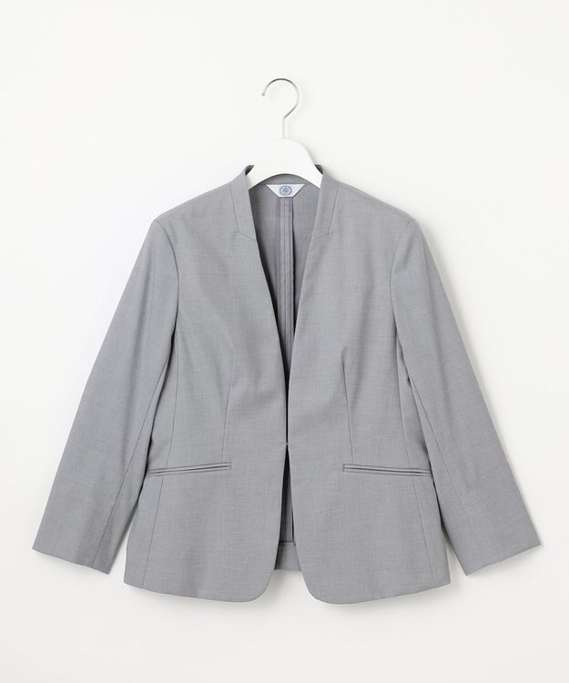J.PRESS LADIES 【セットアップ対応・洗える・撥水】コットンFITTY ノーカラー ジャケット グレー系