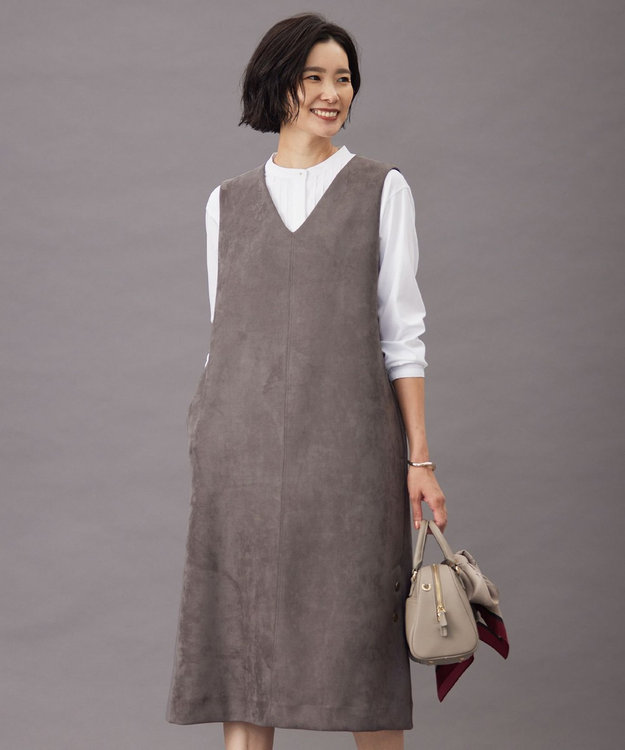 J.PRESS LADIES L 【洗える】スエードダンボール ジャンパースカート ブラウン系