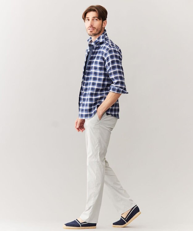 JOSEPH ABBOUD 【キングサイズ・リネン素材/清涼感/吸水速乾】リネンハニカム 半袖 ポロシャツ ネイビー系