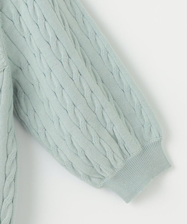 Feroux 胸元刺繍ケーブルポロ ニット ライトグリーン系