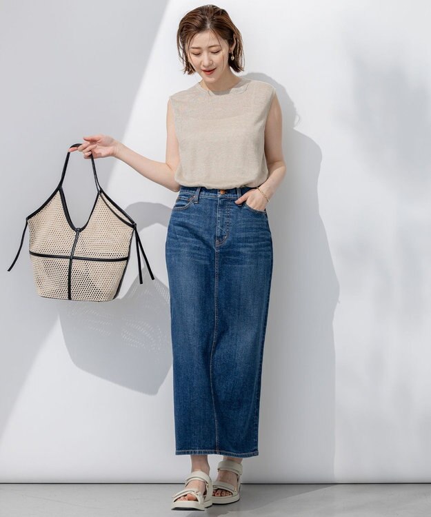 23区 【洗える】ピュアリネンハイゲージ ノースリーブ ニット ベージュ系