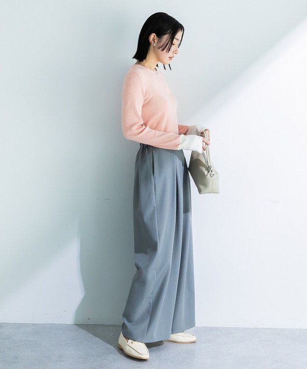 Green Parks アンチピリング袖配色ニットプルオーバー Pink