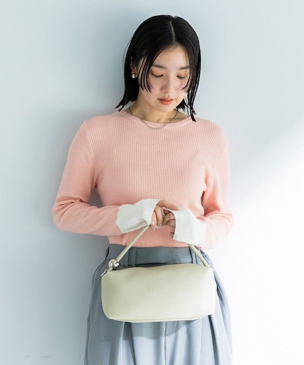 Green Parks アンチピリング袖配色ニットプルオーバー Pink