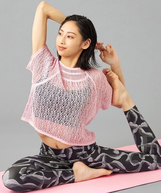 Chacott 【ノーソーイングニット】ランダムメッシュニットTシャツ グレイッシュローズ