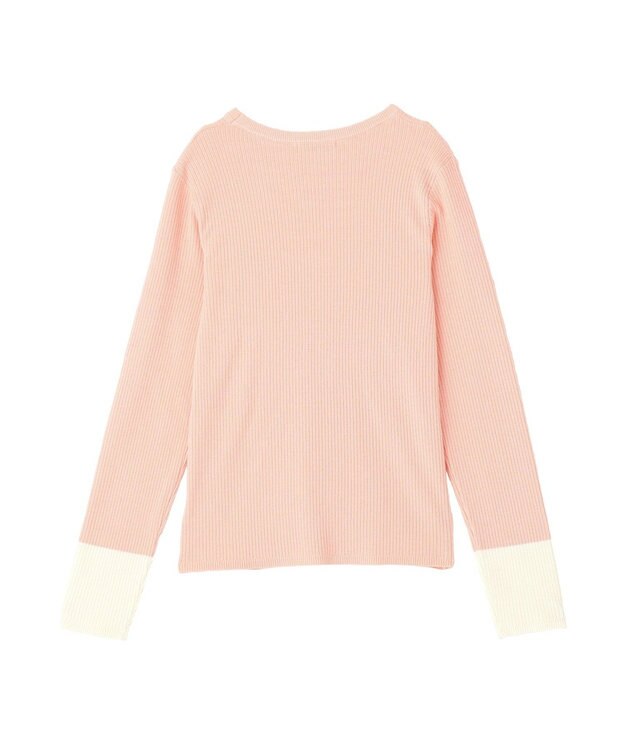 Green Parks アンチピリング袖配色ニットプルオーバー Pink