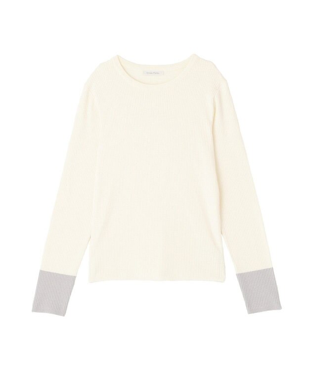 Green Parks アンチピリング袖配色ニットプルオーバー Ivory