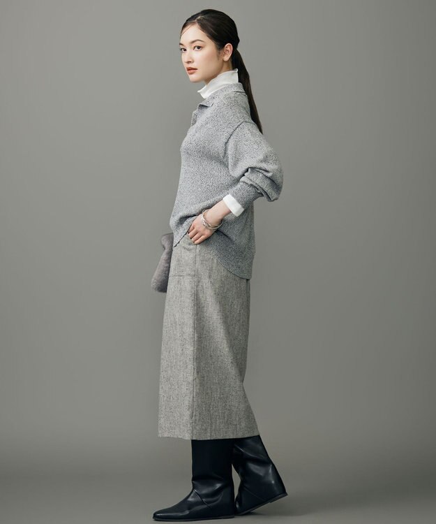 自由区 S ペーパーウールコットン襟付き ニット グレー系