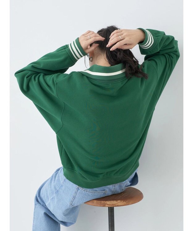 earth music&ecology ハーフＺＩＰサークルロゴ刺繍裏毛プルオーバー Green