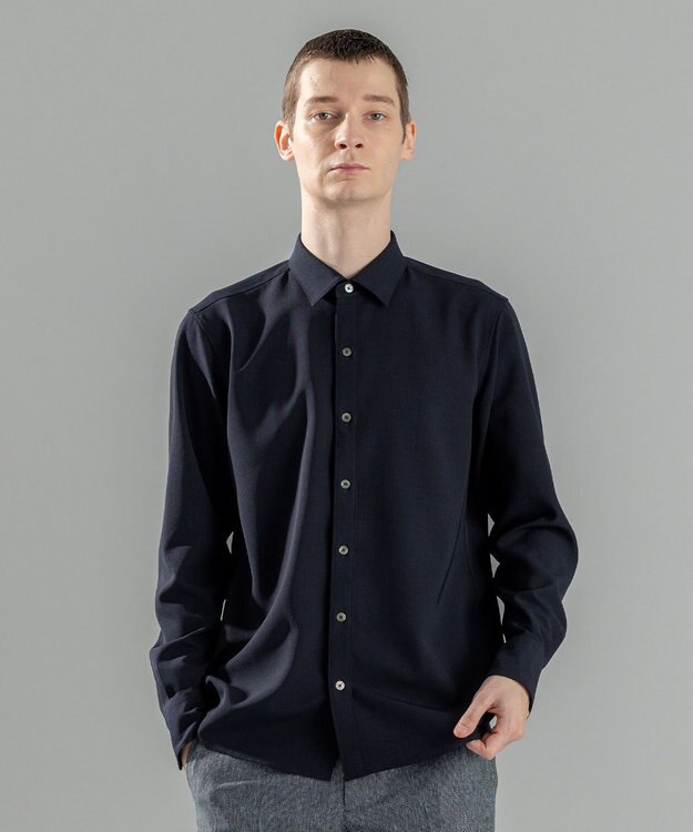JOSEPH HOMME 新素材【シワになりにくい】テクノボイルストレッチ レギュラーカラーシャツ ネイビー系