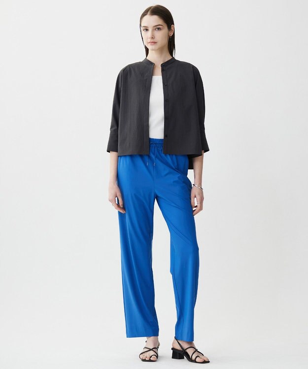 ICB L 【接触冷感・UVカット・洗える】ヴィンテージスパンブロード バンドカラーシャツ チャコールグレー系