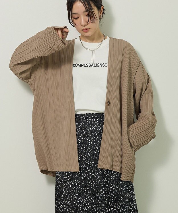 Green Parks ・ＥＬＥＮＣＡＲＥ　ＤＵＥ　プリーツノーカラージャケッ Gray Beige