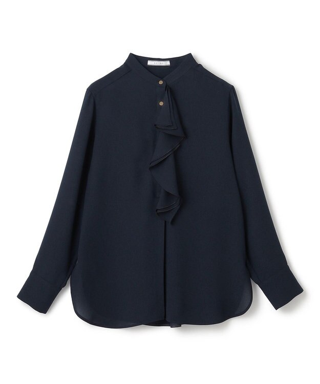 BEIGE， 【洗える】STOW / バンドカラーフリルブラウス Navy