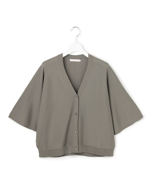 ICB L フライスリーブ Vネックカーディガン スティールカーキ