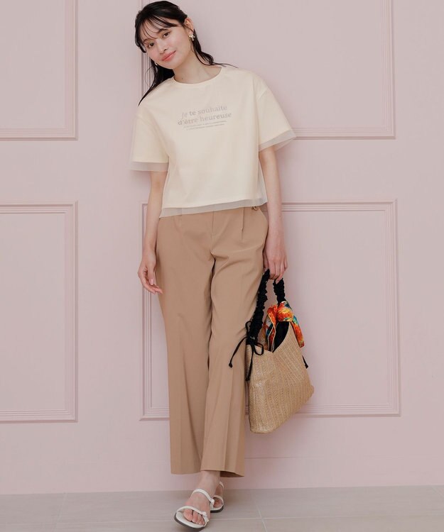 ANY SIS 【洗える】シアーチュールロゴ Tシャツ アイボリー