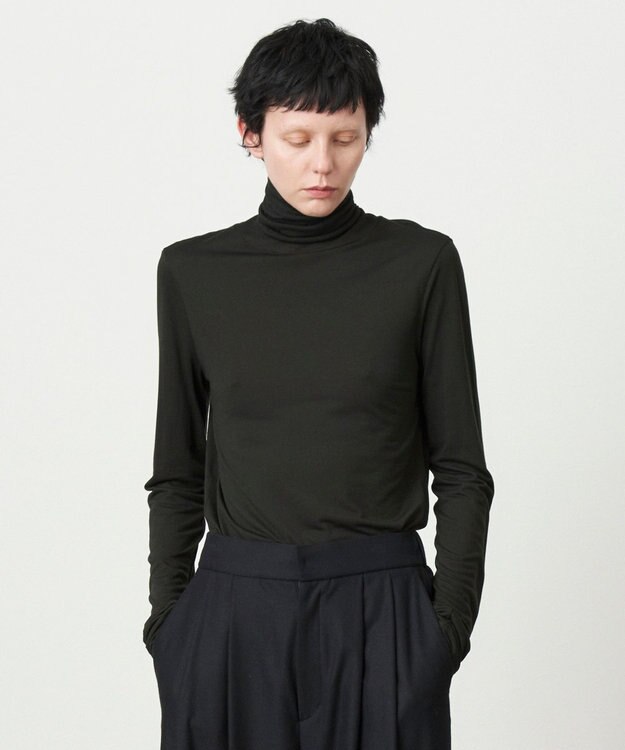 ATON MODAL SILK JERSEY | タートルネックプルオーバー BLACK