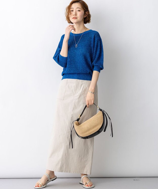 23区 VIOLAd'ORO ラフィアシート レザーコンビ ワンハンドルバッグ ベージュ系