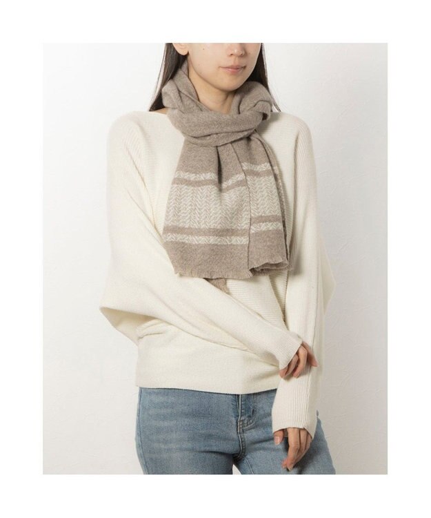 UNBILLION カシュネ cache nez / カシミヤボーダー縮絨マフラー ブラウン