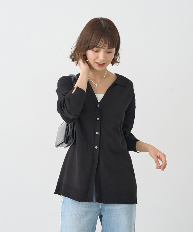 earth music&ecology 袖口スリットスキッパーカーディガン Black