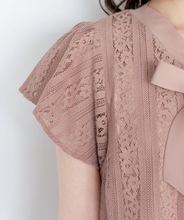 Tiaclasse 【洗える】幅広く活躍が期待できるボウタイレースブラウス ピンク