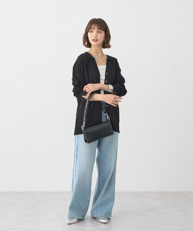 earth music&ecology 袖口スリットスキッパーカーディガン Black