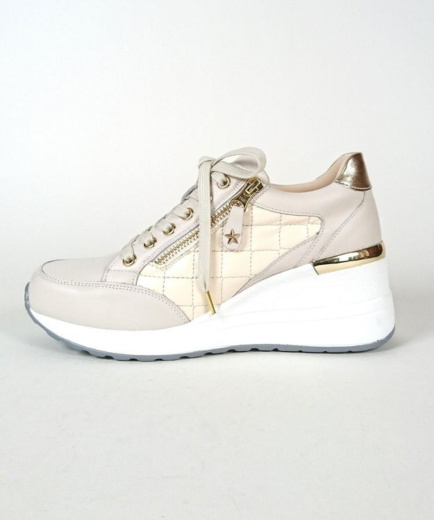 Dominic3 ヒールアップ サイドキルティング ジップスニーカー ブラック