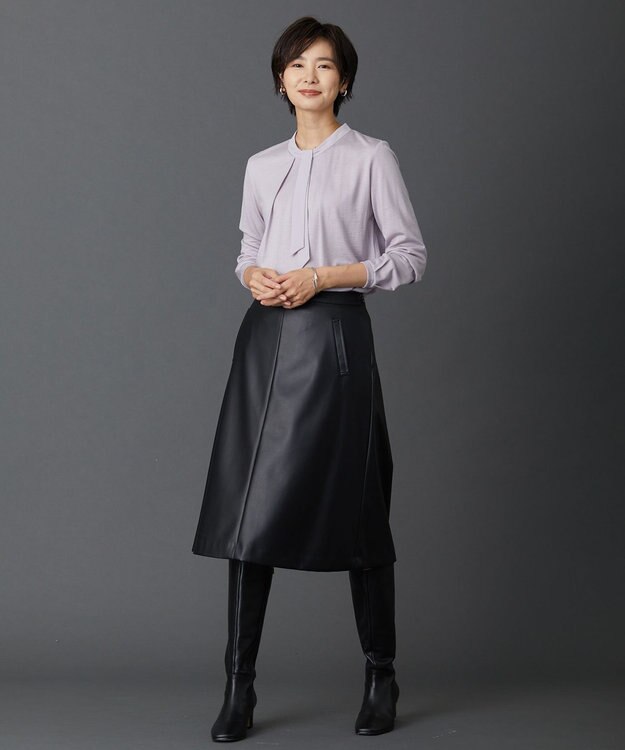 J.PRESS LADIES ウォッシャブルウールジャージー ボウタイ カットソー ふじ色系