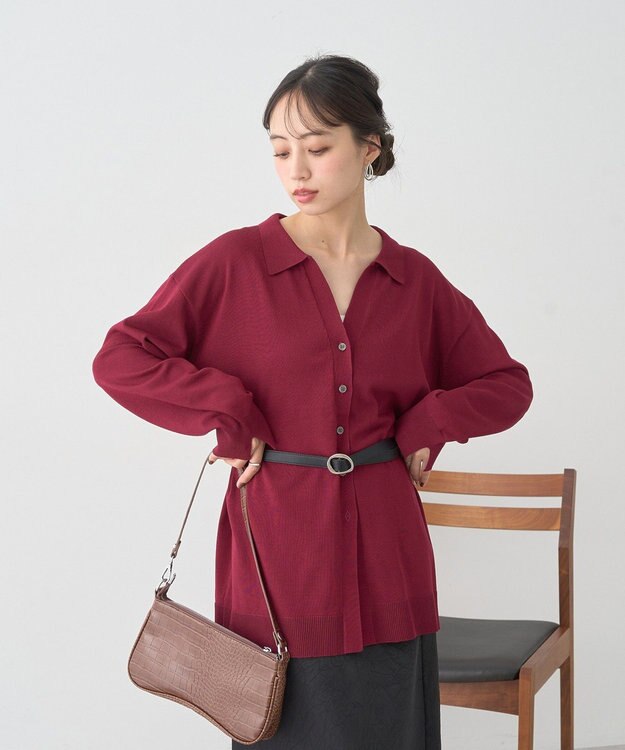 earth music&ecology 袖口スリットスキッパーカーディガン Bordeaux
