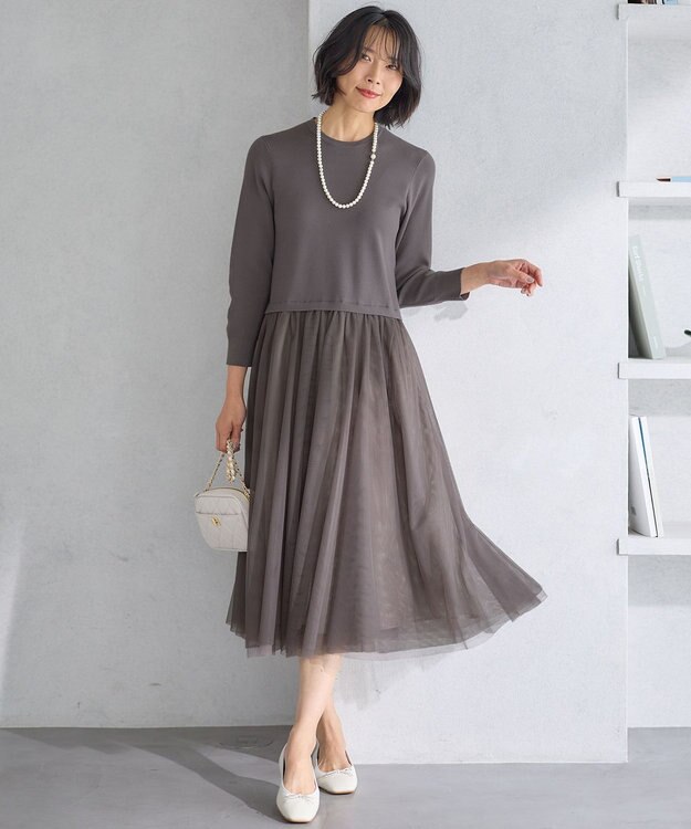 23区 【洗える】チュールコンビ ワンピース ブラウン系