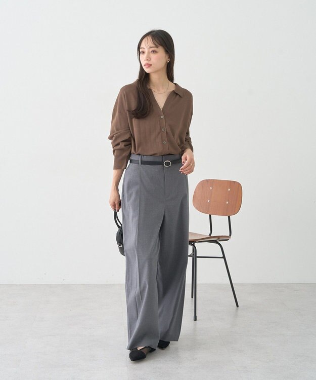 earth music&ecology 袖口スリットスキッパーカーディガン Brown