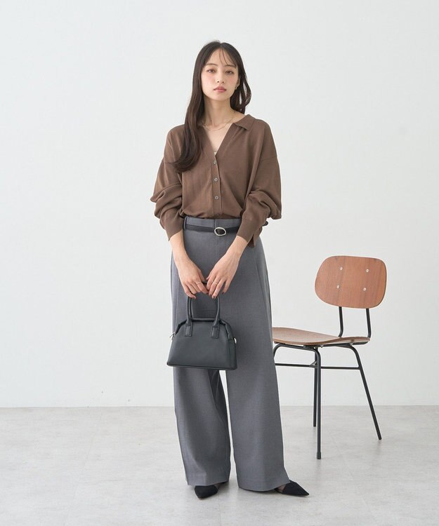 earth music&ecology 袖口スリットスキッパーカーディガン Brown