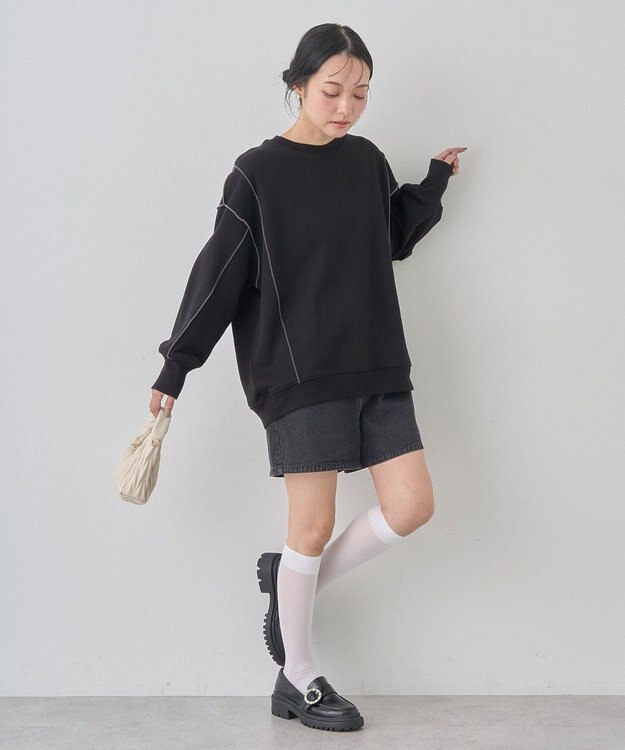 earth music&ecology 配色ルーズチュニック Black