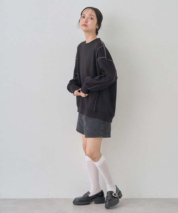 earth music&ecology 配色ルーズチュニック Black