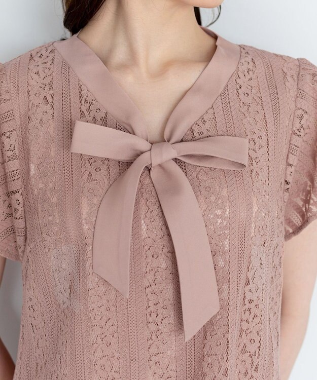 Tiaclasse 【洗える】幅広く活躍が期待できるボウタイレースブラウス ピンク