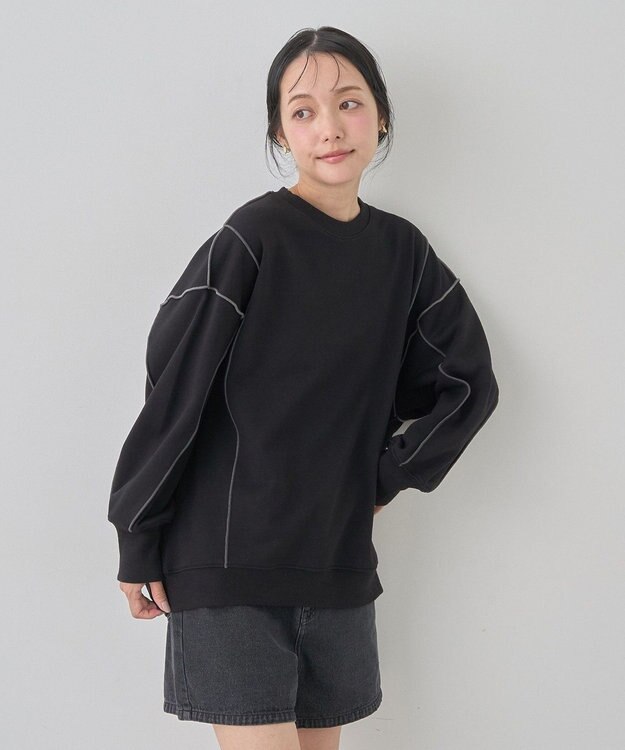 earth music&ecology 配色ルーズチュニック Black