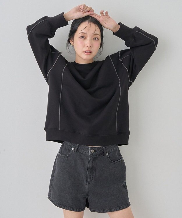 earth music&ecology 配色ルーズチュニック Black