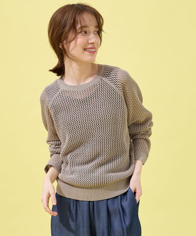 ANY L メッシュプルオーバー グレージュ×ゴールド