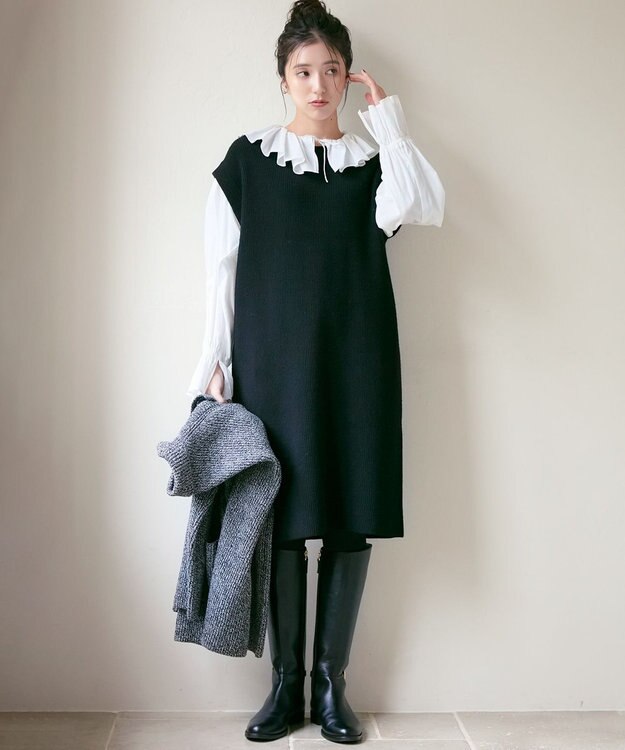 23区 L 【SLOW/一部店舗限定】ニットトータル ジャケット オフ×ブラック杢