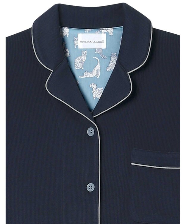 une nana cool 【綿混】ソフトコットンリブ 長袖開襟パジャマ MADE WITH LIBERTY FABRIC ネイビー