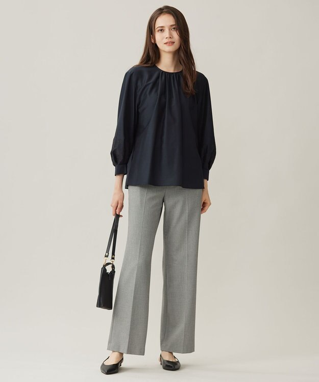 自由区 L 【洗える】シアーエンブロイダリープルオーバー ブラウス ネイビー