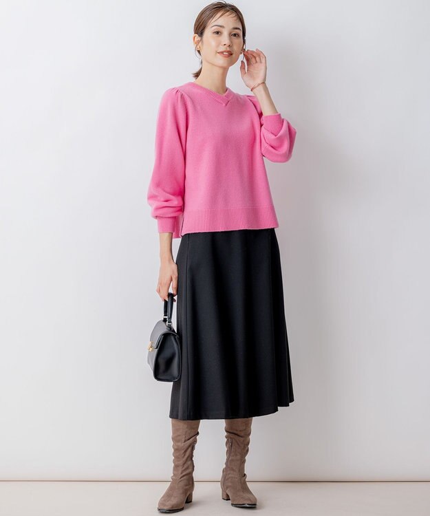 組曲 【8色展開・前後着用可】ウールカシミヤミックス パフスリーブ ニット 【WEB限定】ローズピンク系9