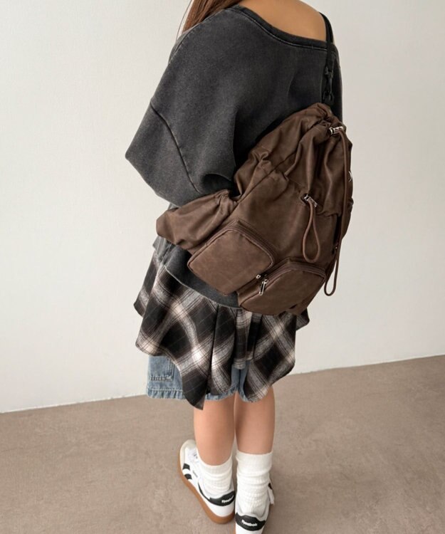 WEGO 【ユニセックス着用ITEM】2ポケットPUドロストナップサック ブラウン