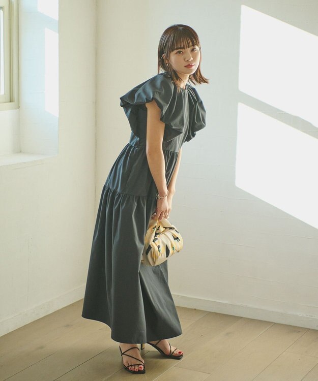 #Newans 【ANSWER for フォトジェニックスタイル】ウィングスリーブティアードワンピース ブラック系