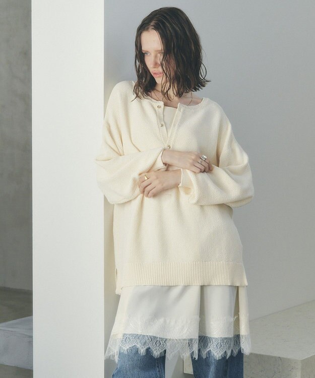 YECCA VECCA 2wayヘンリーネックルーズニット Ivory