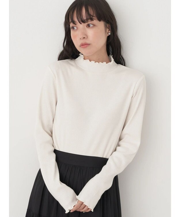 earth music&ecology チェーンリブハイネックプルオーバー Ivory