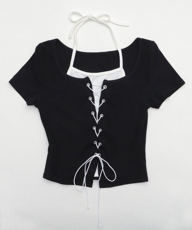 WEGO フロントレースアップレイヤードT ブラック