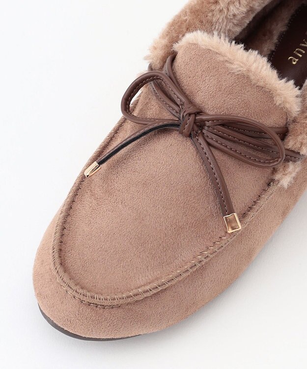 ANY SIS リボンフェイクファー モカシン ベージュ