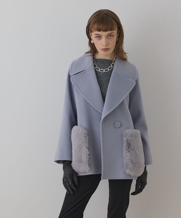 GRACE CONTINENTAL ファーポケットピーコート サックス